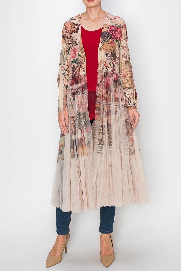 ROSE WEST Chique Contrast Lang Blazerjasje Met Mesh Tulle Paneel - 4773TP ROSE WEST voor groothandel op Faire