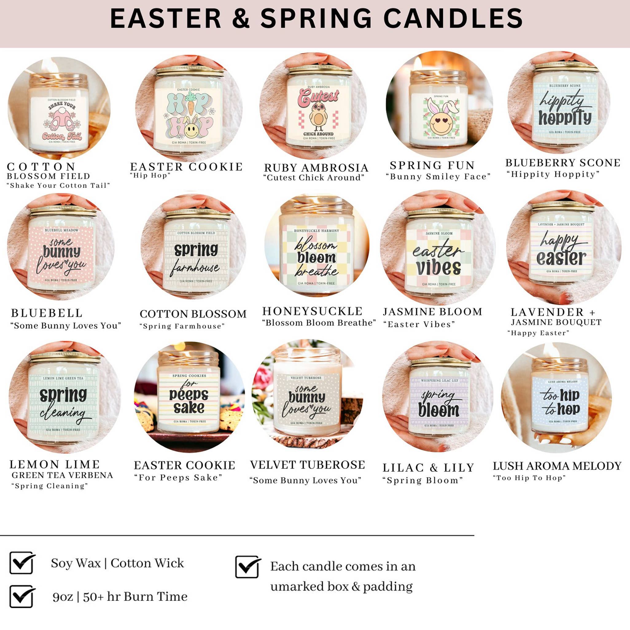 Gia Roma - Vendita all'ingrosso Candela in vasetto - Candele pasquali retrò con graziosi barattoli profumati alla soia primaverile2