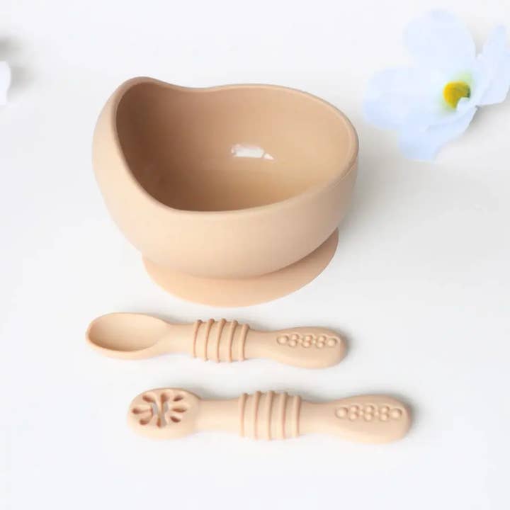 Suction Bowl & Training Spoons - Dusty Pink for wholesale on Faire4