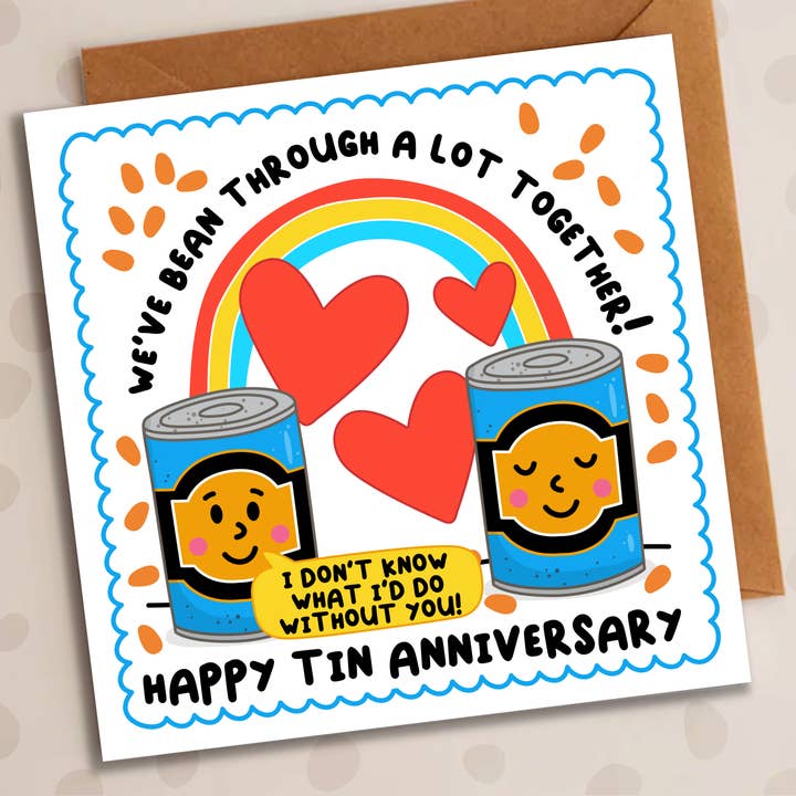 Anniversary Card – Bean Through A Lot | Tin Card for wholesale by Studio Arca