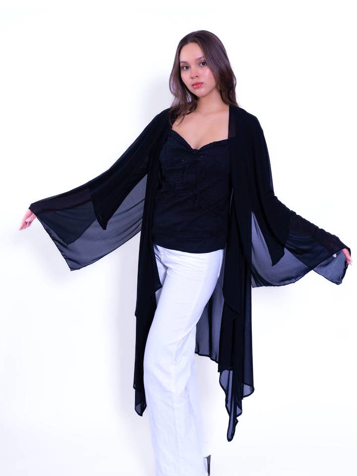 BKN-514 Mesh jakke med slips tørklæde for engroshandel hos Lazy Daisy