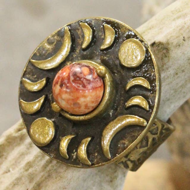 Around The Moon Rusty Stone Bohemian Open Size Ring for wholesale by The Primitive Peddler, Inc.