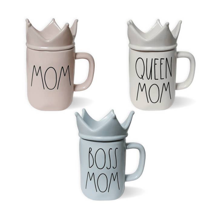Nevsher Lior - Wholesale Coffee Mug - Cute Mom Mugs with Crown | Rae Dunn Crown Ceramic Mom Mugs | Boss Mom Mug Queen Mom Mug