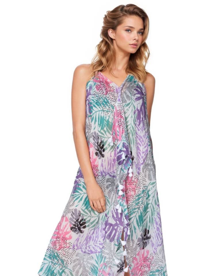 Vestido de Praia com Estampa Tropical Miami Vice por atacado de Pool to Party