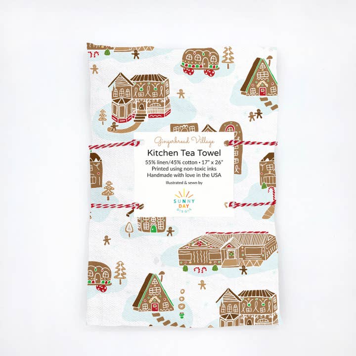 Sunny Day Designs - Wholesale Tea Towel - Gingerbread Village Linen/Cotton Tea Towel0