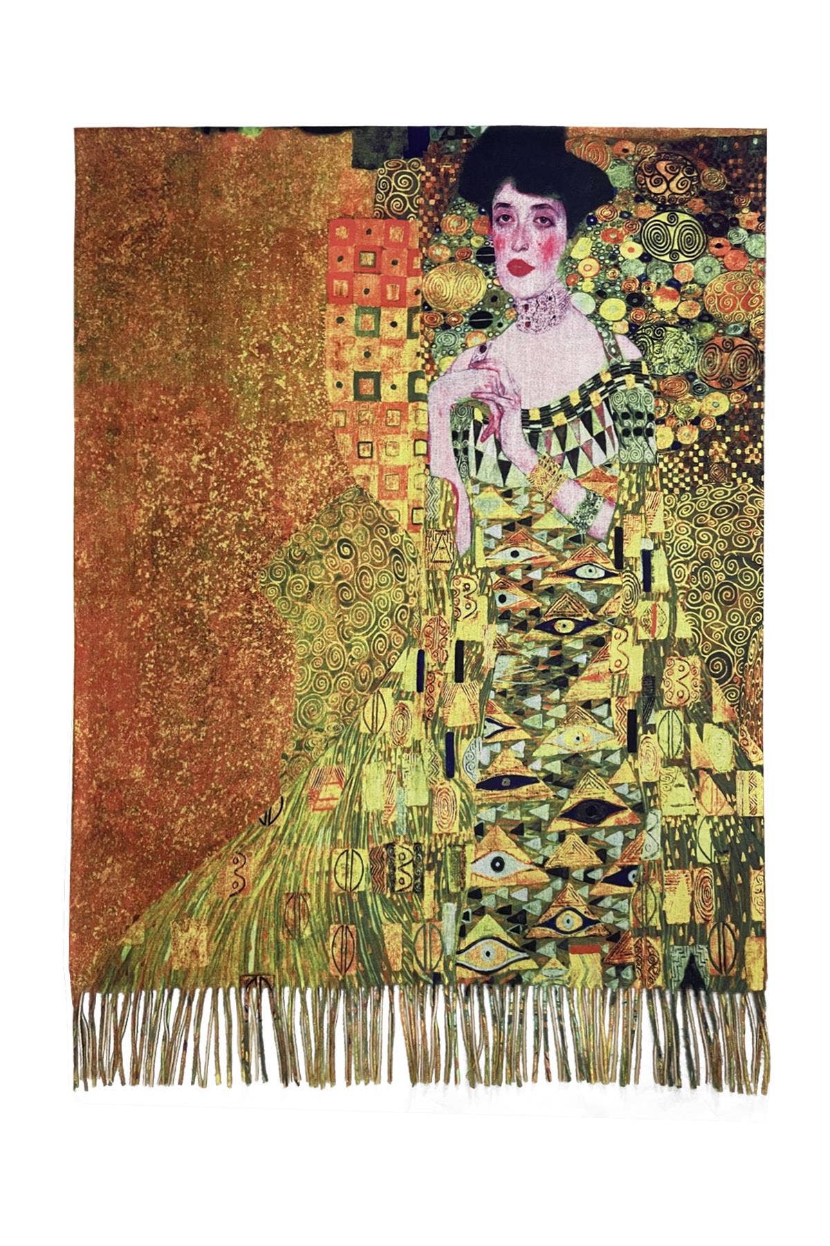 Fashion Scarf World - Wholesale Scarf - Women's - Klimt 'Portrait Of Adele' Print Wool Tassel Scarf4
