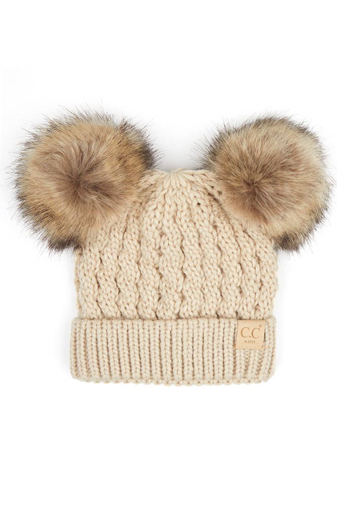 Hana - Venta al por mayor Gorro de lana - Niños - Gorro para niños Hana con doble pompones y diseño de trenza9