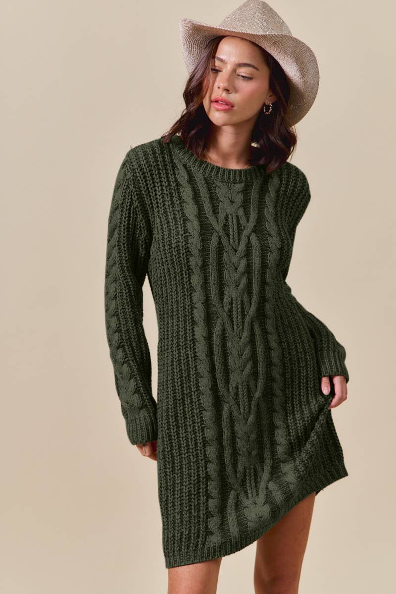 Vanilla Monkey - Wholesale Knit Sweater - Women's - Two Tone Cable Knit Sweater Mini Dress2