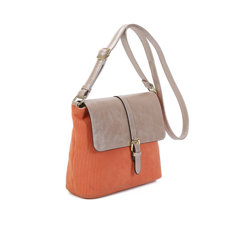 INES DELAURE - Wholesale Shoulder Bag - Women's - Corduroy shoulder bag trimmed with PU9