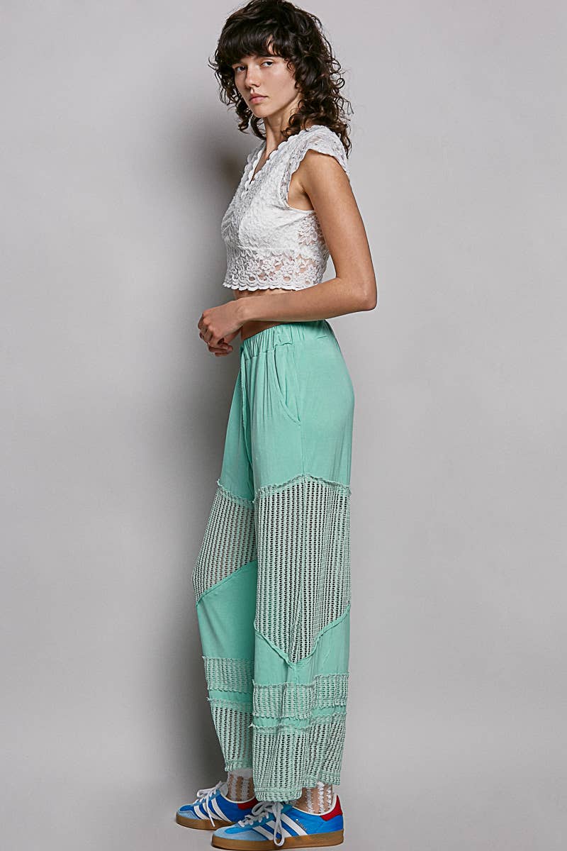 Pol Clothing - Wholesale Pants - Women's - Contrast see through elastic waist knit culottes pants15