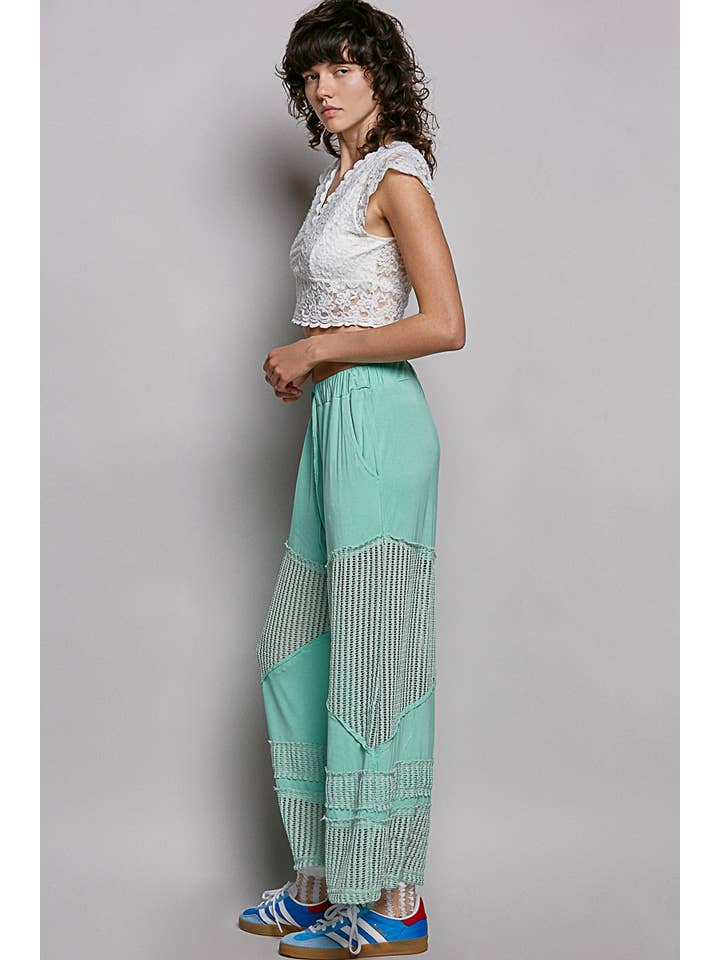 Pol Clothing - Wholesale Pants - Women's - Contrast see through elastic waist knit culottes pants15