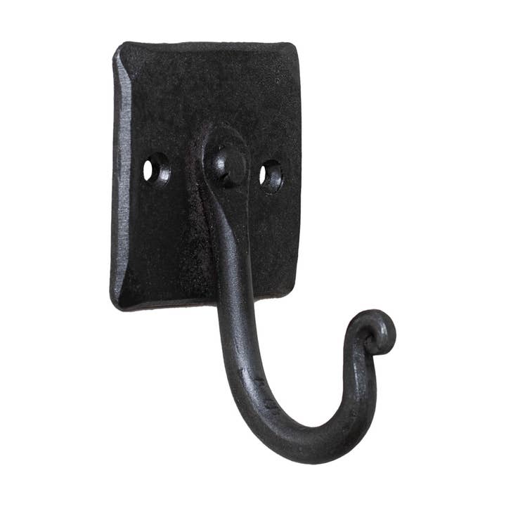4-Inch Wrought Iron Wall Hooks with Mount Plate - Set of 3 for wholesale by Irvin's Tinware