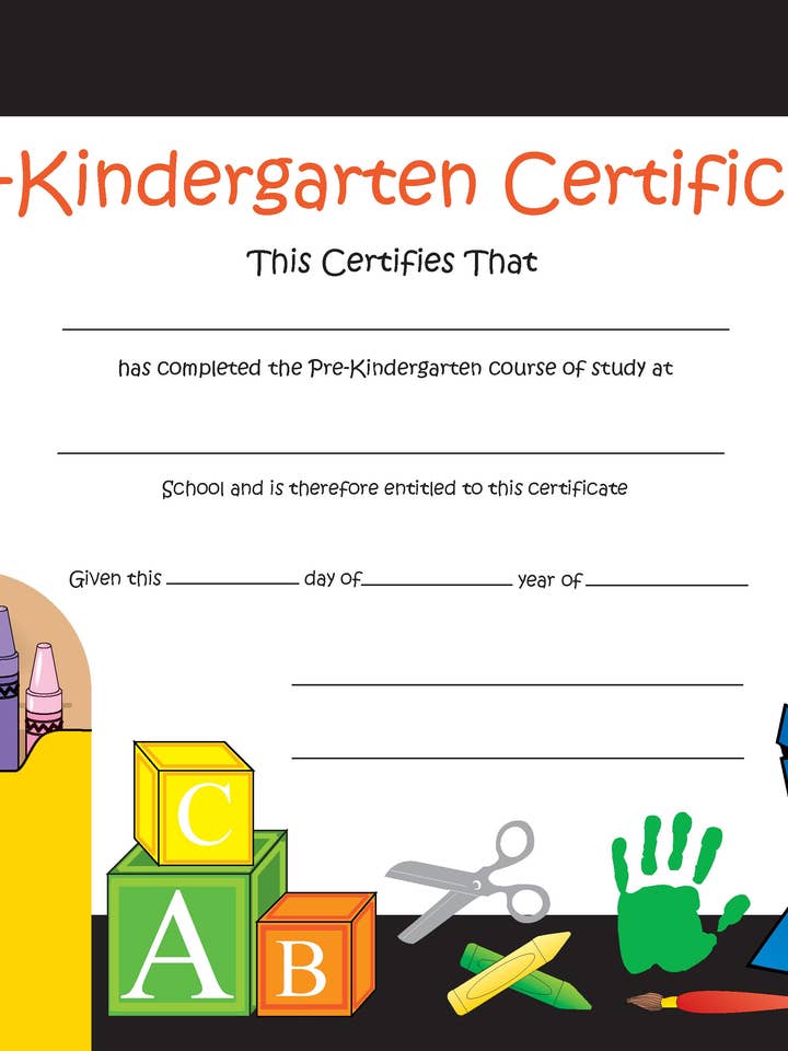 Recognition Certificate - Pre-K Certificate for wholesale by Creative Shapes Etc.