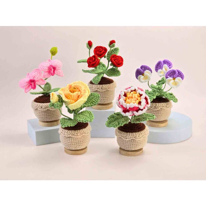 TOMOPOD LLC - Wholesale Stuffed/Plush Toy - Kids & Baby - Crochet Flowers, Flowers in a Pot Bouquet for Mom