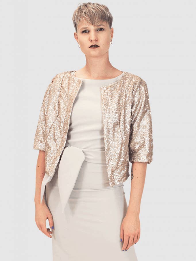 Jaqueta Curta com Paetês Foscos em Rosa Dourado por atacado de Lia & Saora GmbH