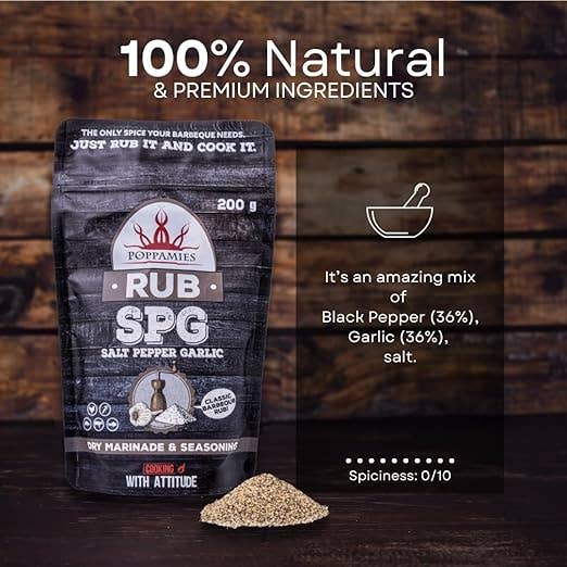 Lukata LTD – wholesale Rub – Poppamies Salt Pepper Garlic RUB, Dry Marinade & Seasoning Perfect for Chicken, Vegies, Fish, Beef, Pork - Great in The Grill, Oven- Large Pack (200g)5