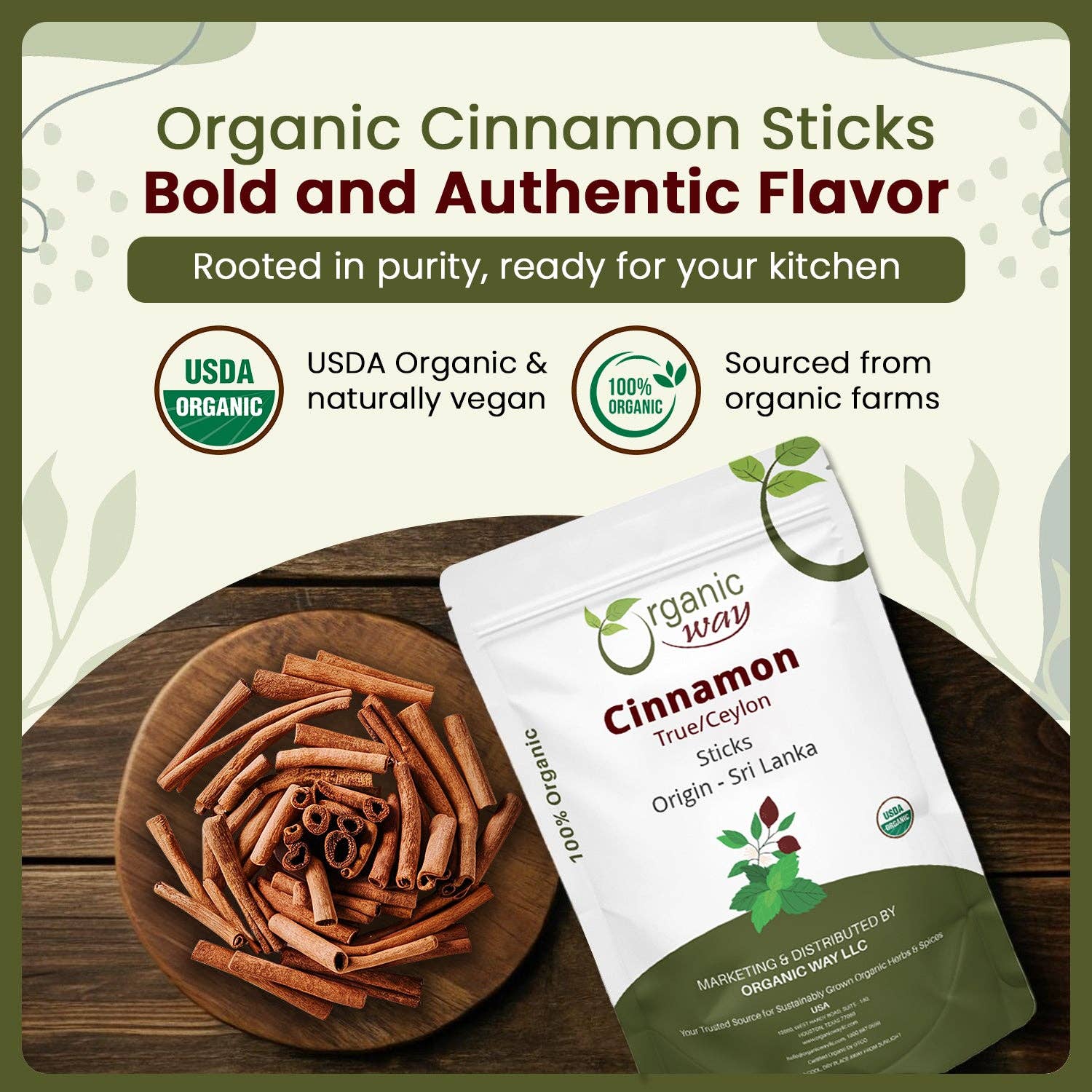 Organic Way LLC - Wholesale Herbs - True Ceylon Cinnamon Sticks (Cinnamomum Verum) - Kosher Certified | Raw, Vegan, Non GMO & Gluten Free | USDA Certified | Origin - Sri Lanka1