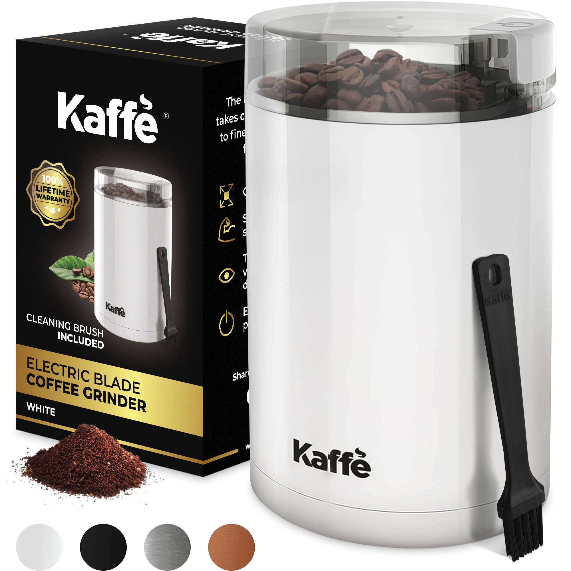 Kaffe - Wholesale Coffee Grinder - Kaffe Electric Coffee Grinder w/ Cleaning Brush - 3oz6