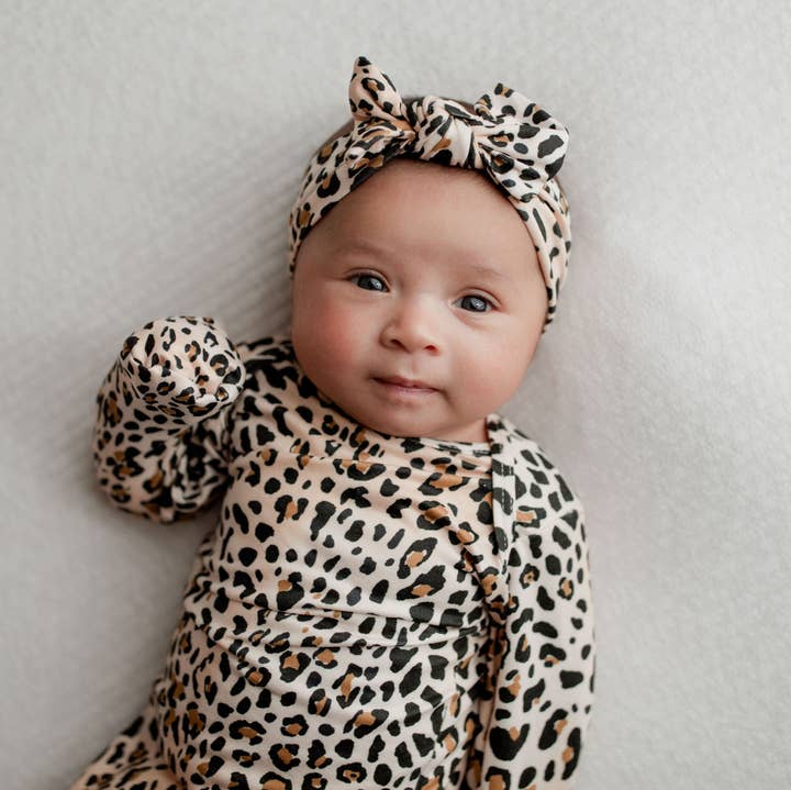 Leopard Knotted Gown for wholesale by Three Little Tots