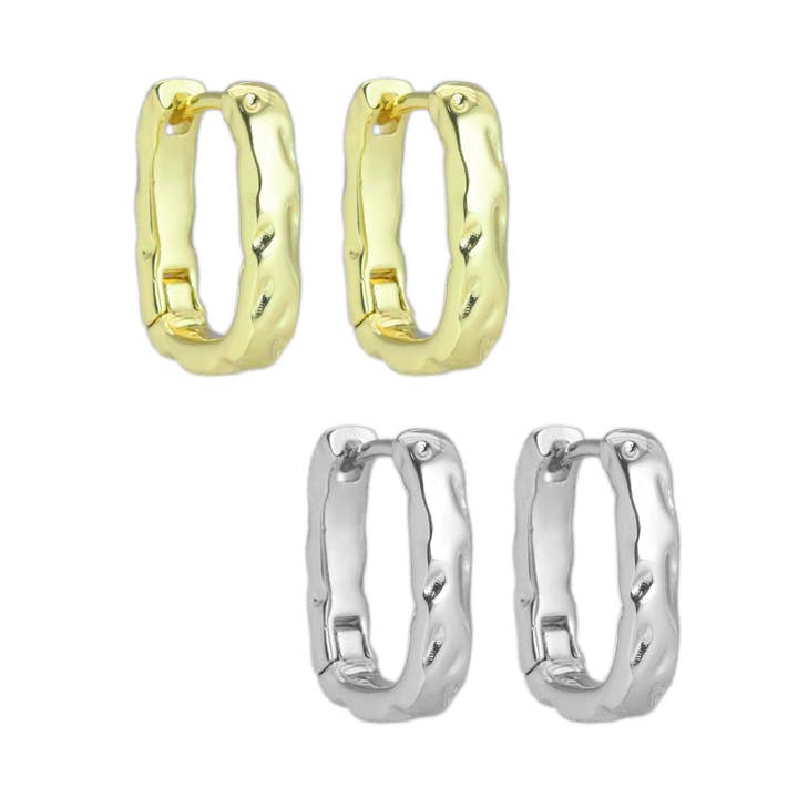 hammered Gold Silver Rectangle Hoop Earrings, Sku#A303 for wholesale by BestBeads&Beyond