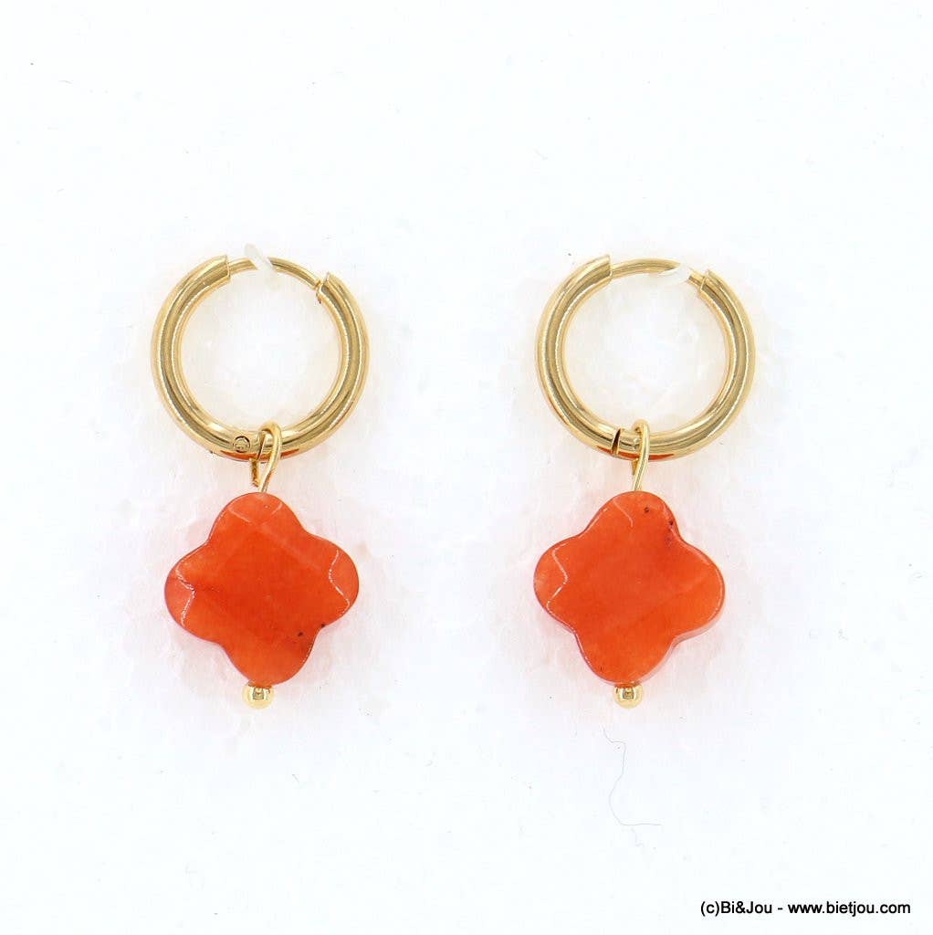 Lilas de Seine - Wholesale Huggie Earrings - Stone steel clover mini hoop earrings 03230467