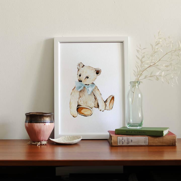 Teddy Bear Watercolour Sustainable A4 Wall Art Print for wholesale by Sophie Brabbins