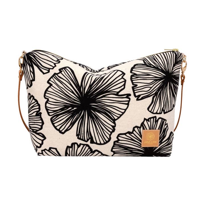 Slouchy Cross Body • Seaflower • Black on Natural Fabric for wholesale by Jana Lam
