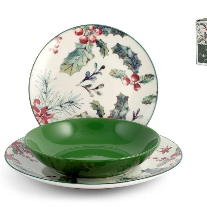 H&H - Wholesale Dinnerware Set - Celebration Table Service 18 Pieces in Green Porcelain0