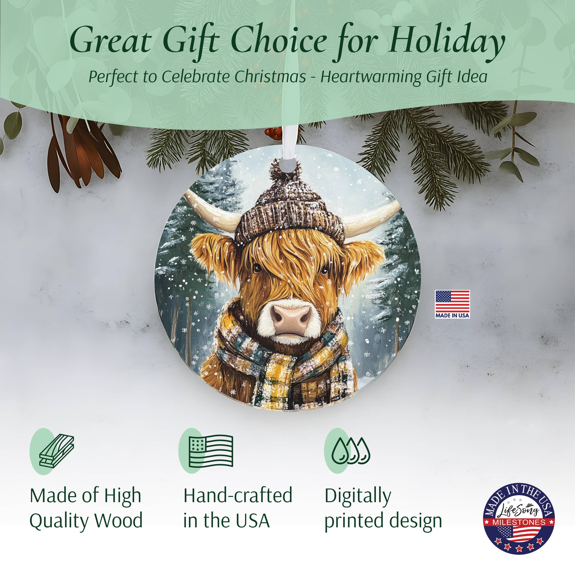 LifeSong Milestones - Wholesale Ornament - Highland Cow Christmas Ornament – Holiday Accessories1