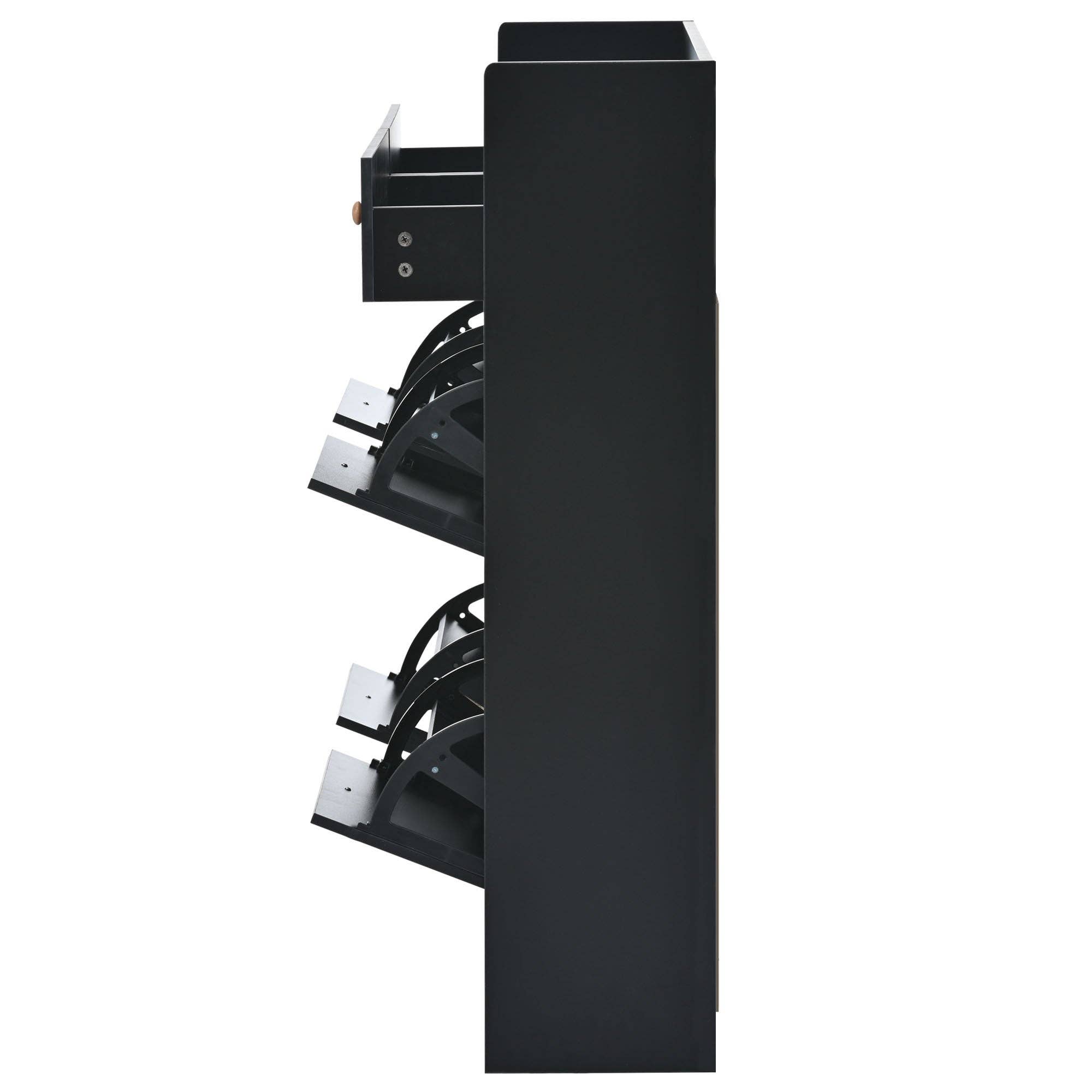 39F Inc. - Wholesale Shoe Rack - Modern Black Tipping Bucket Shoe Cabinet (4 Drawers, 2-Tier)13