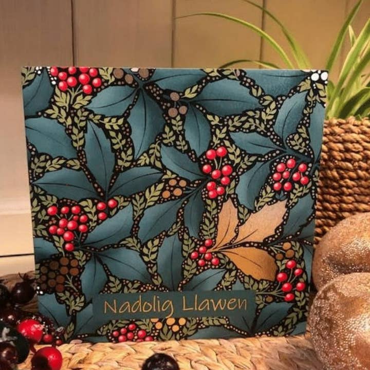 Nadolig Llawen (Merry Christmas) SINGLE Holly Spot Foil for wholesale by Alff a Bet Design