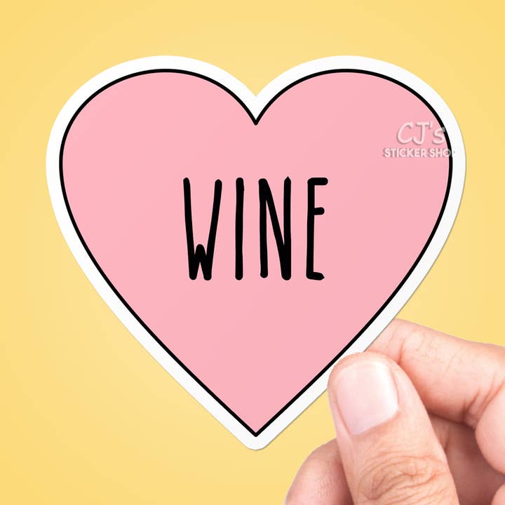 Calcomanía de vinilo con texto en inglés «I Love Wine» para venta al por mayor de CJ's Sticker Shop