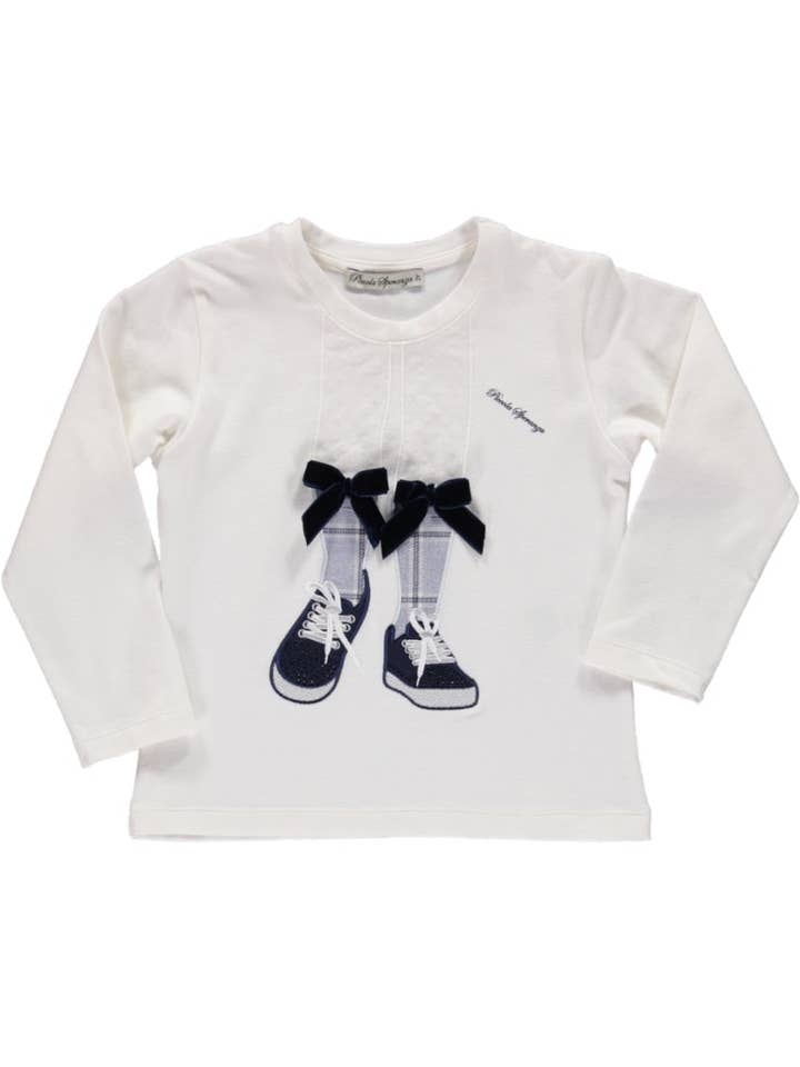 T-shirt med broderi och blå marinblå bågar för wholesale av Piccola Speranza