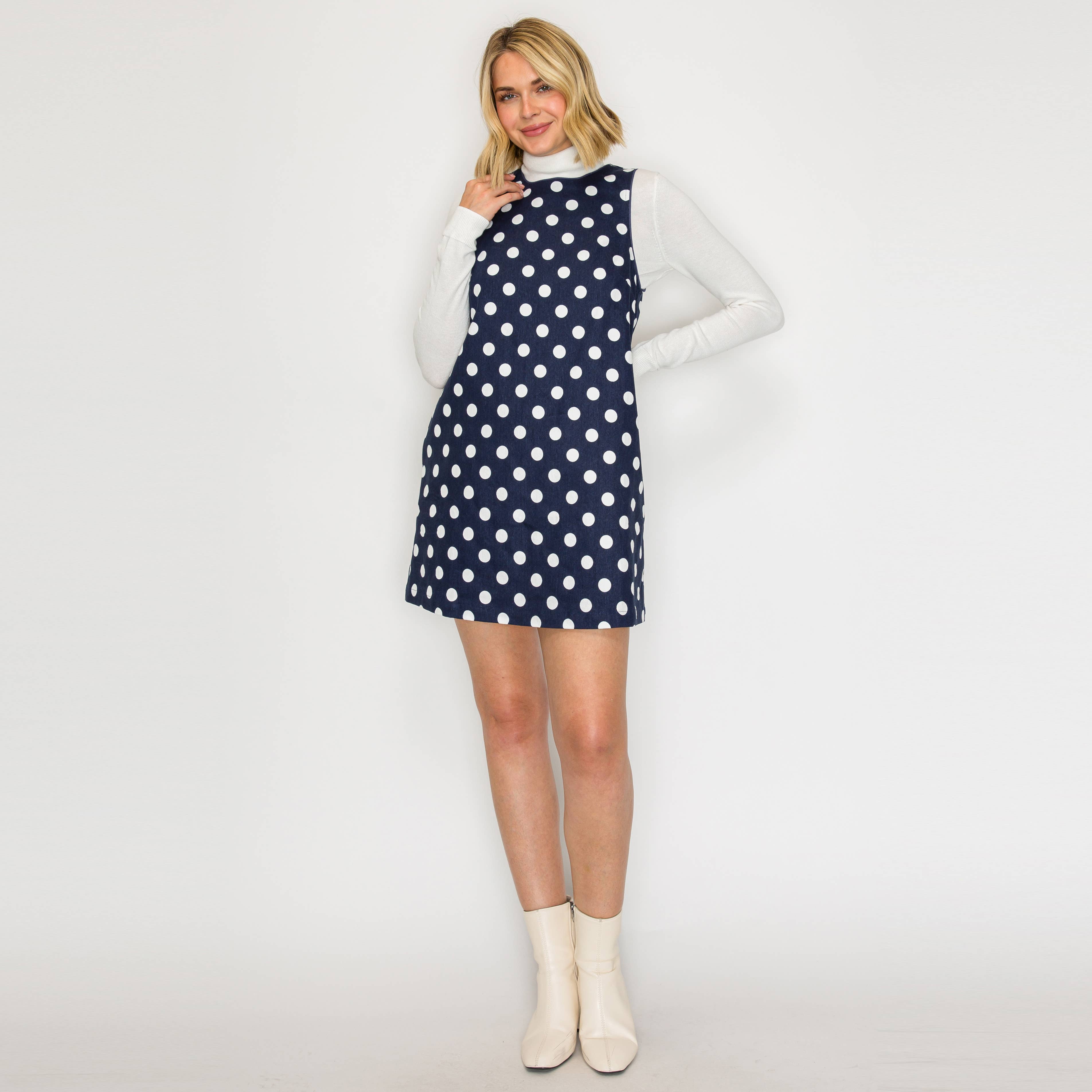 LoveWednesday - Wholesale Dress - Women's - I LOVE POLKA DOTS Navy Mini Dress - LWD31903