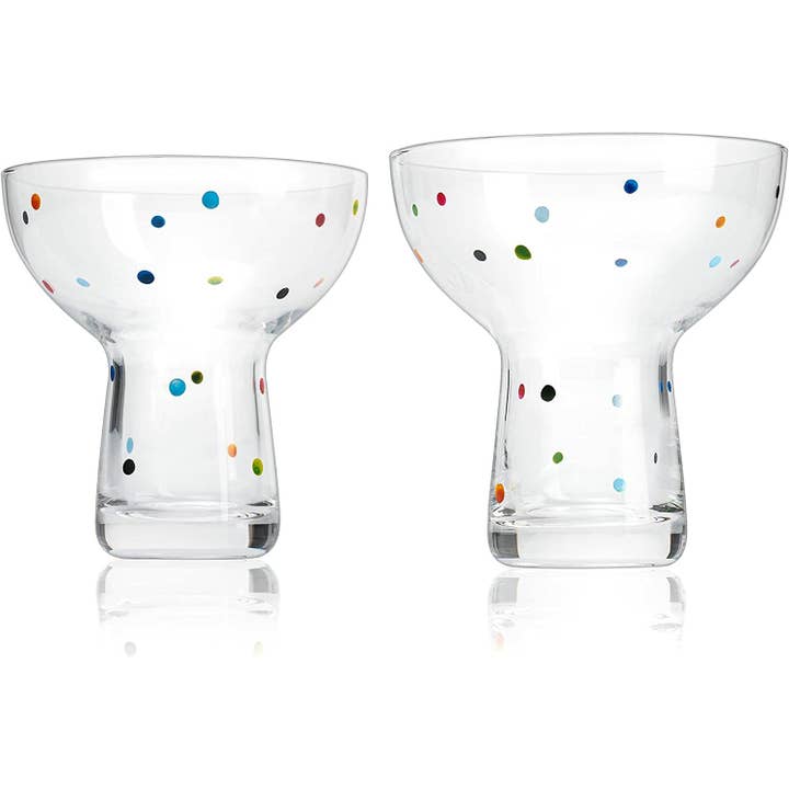 Set da 2 Bicchieri Margarita, Cocktail e Martini a Pois Colorati per la vendita all'ingrosso da parte di The Wine Savant / Khen Glassware