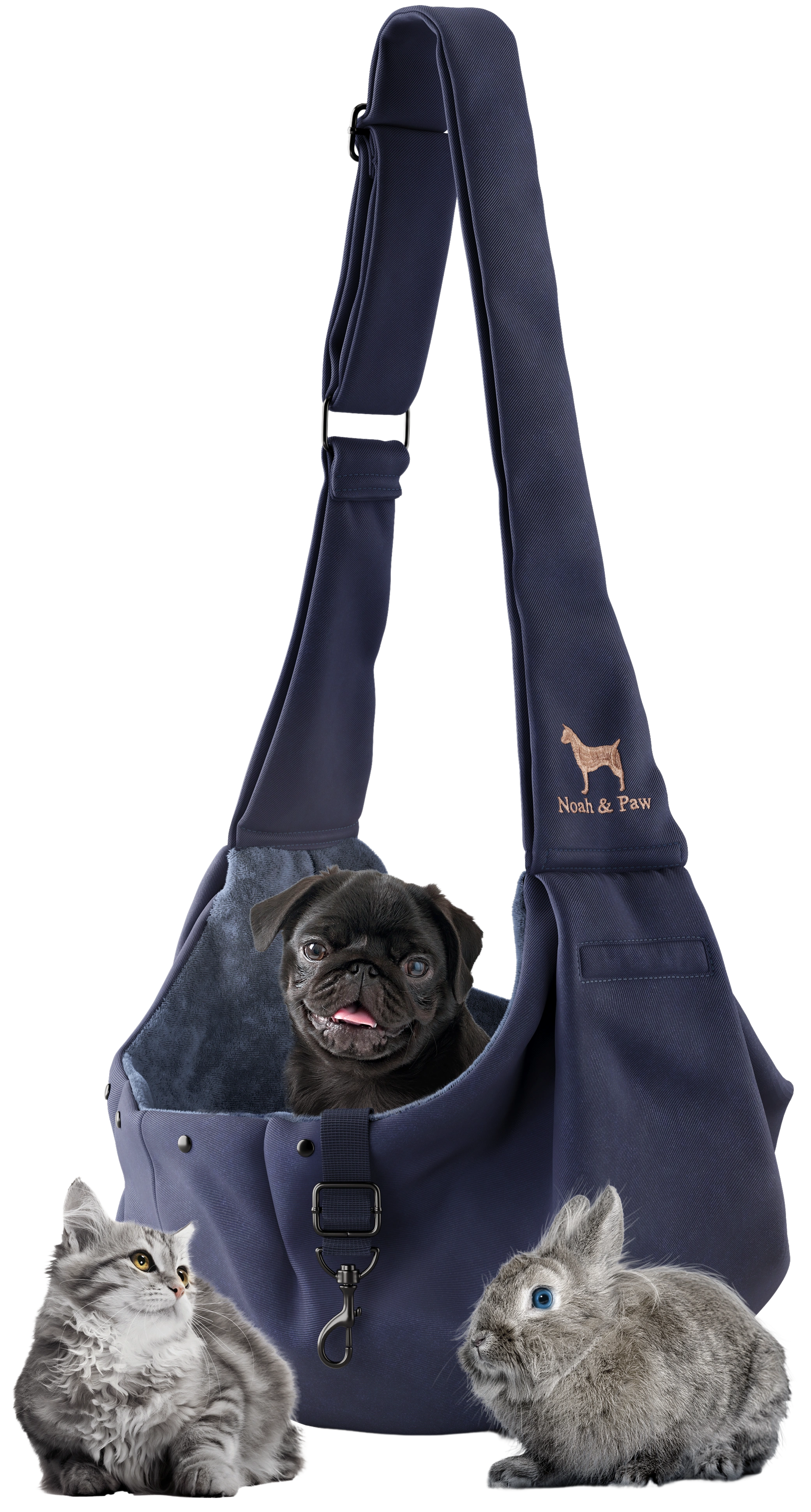 NOAH AND PAW LLC - Wholesale Pet Carrier - Cat/Dog - Premium Twill Pet sling Carrier, Snap Style, Black6