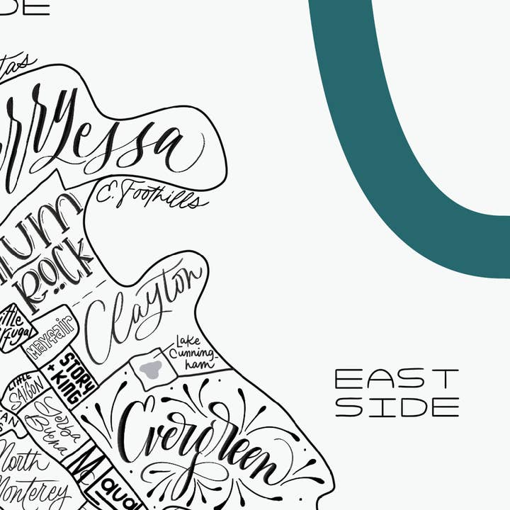 Traveling Calligrapher - Wholesale Art Print - San Jose, CA Neighborhood Map Print (3 sizes available)