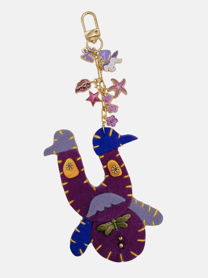 Purple Stache Monster Ladoodle Keychain for wholesale by Doodleverse by Sarah Sokol Millinery