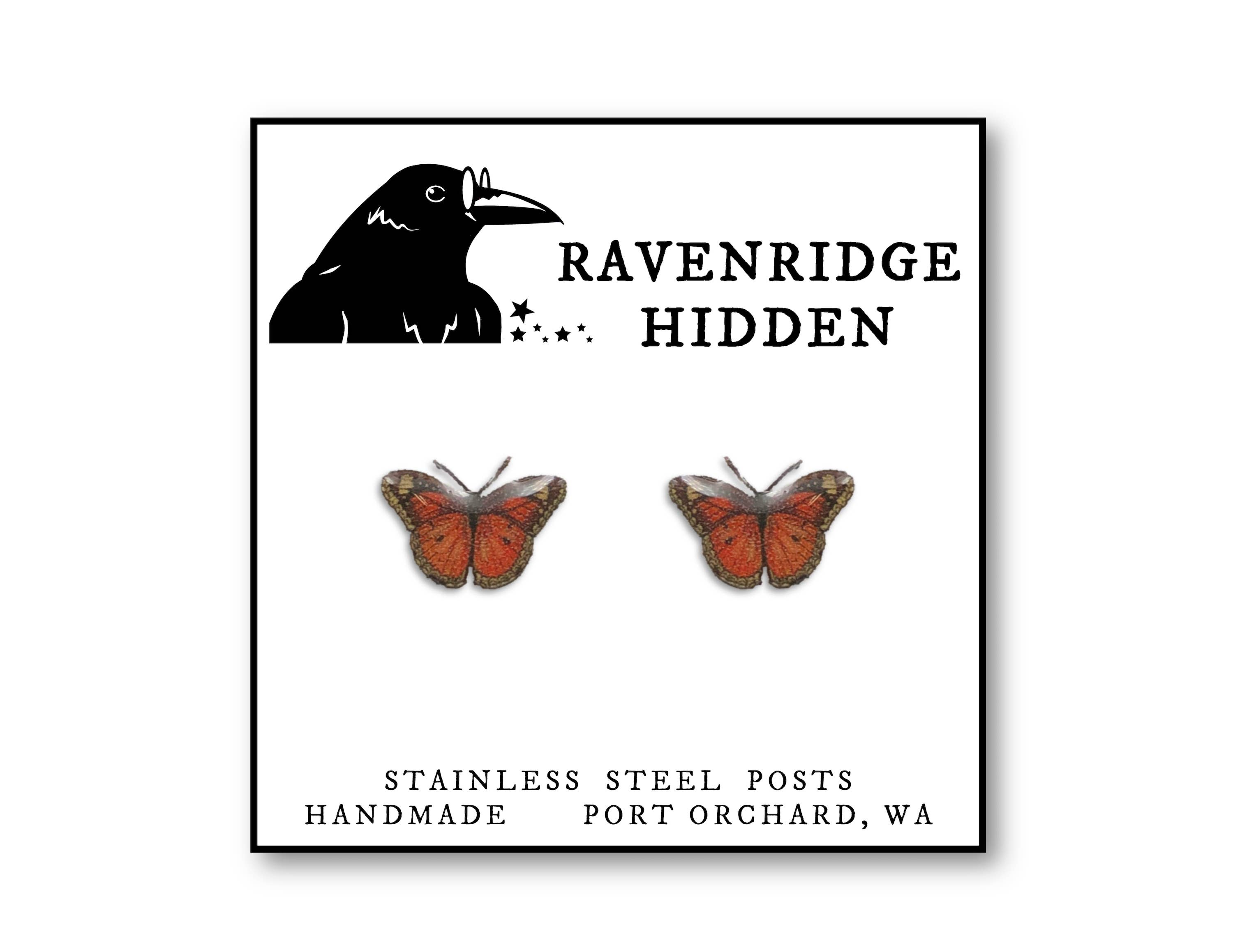 Ravenridge Hidden - Wholesale Stud/Post Earrings - Orange Monarch Butterfly Earrings0