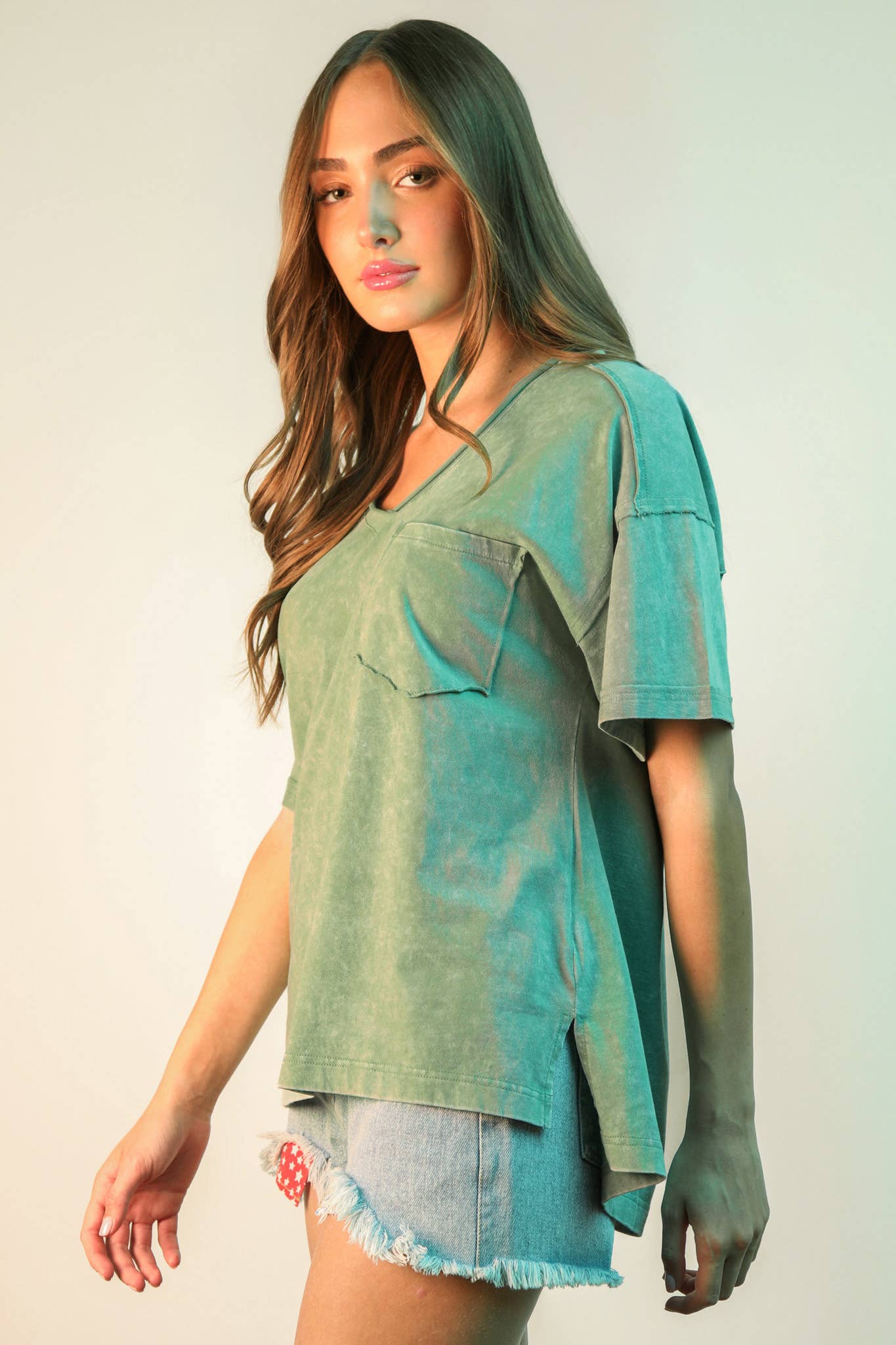 VERY J – Top de malha - Mulher por atacado – NT11966-Top de Malha com Decote em V Lavado a Mineral10