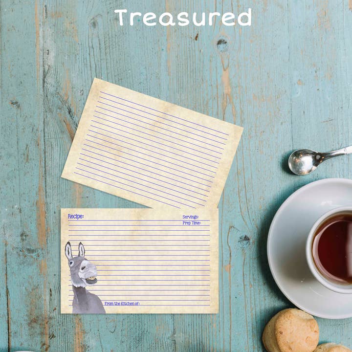 Julie Townsend Studio - Wholesale Recipe Card - Recipe Cards - Set of 12 Cute Donkey Recipe Cards - 1134