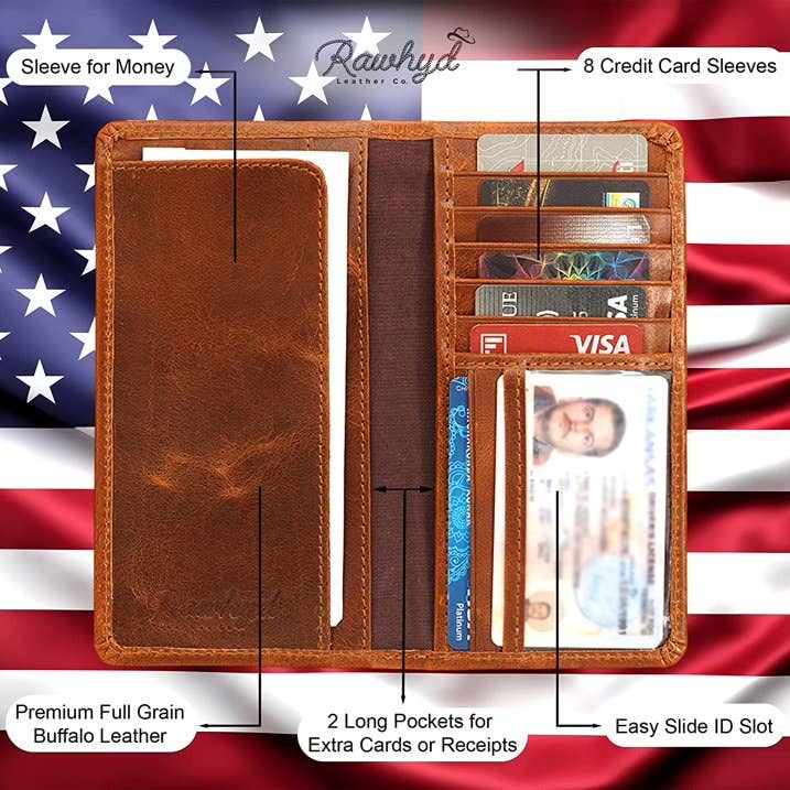 RAWHYD Leather Co. - Wholesale Wallet - Men's - RAWHYD Leather American Flag Wallet for Men | Full-grain 6.75" x 3.5”