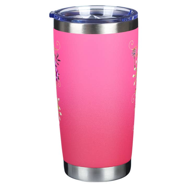 Christian Art Gifts - Wholesale Insulated Mug/Tumbler - Mug SS Travel Pink Butterfly Be Still1