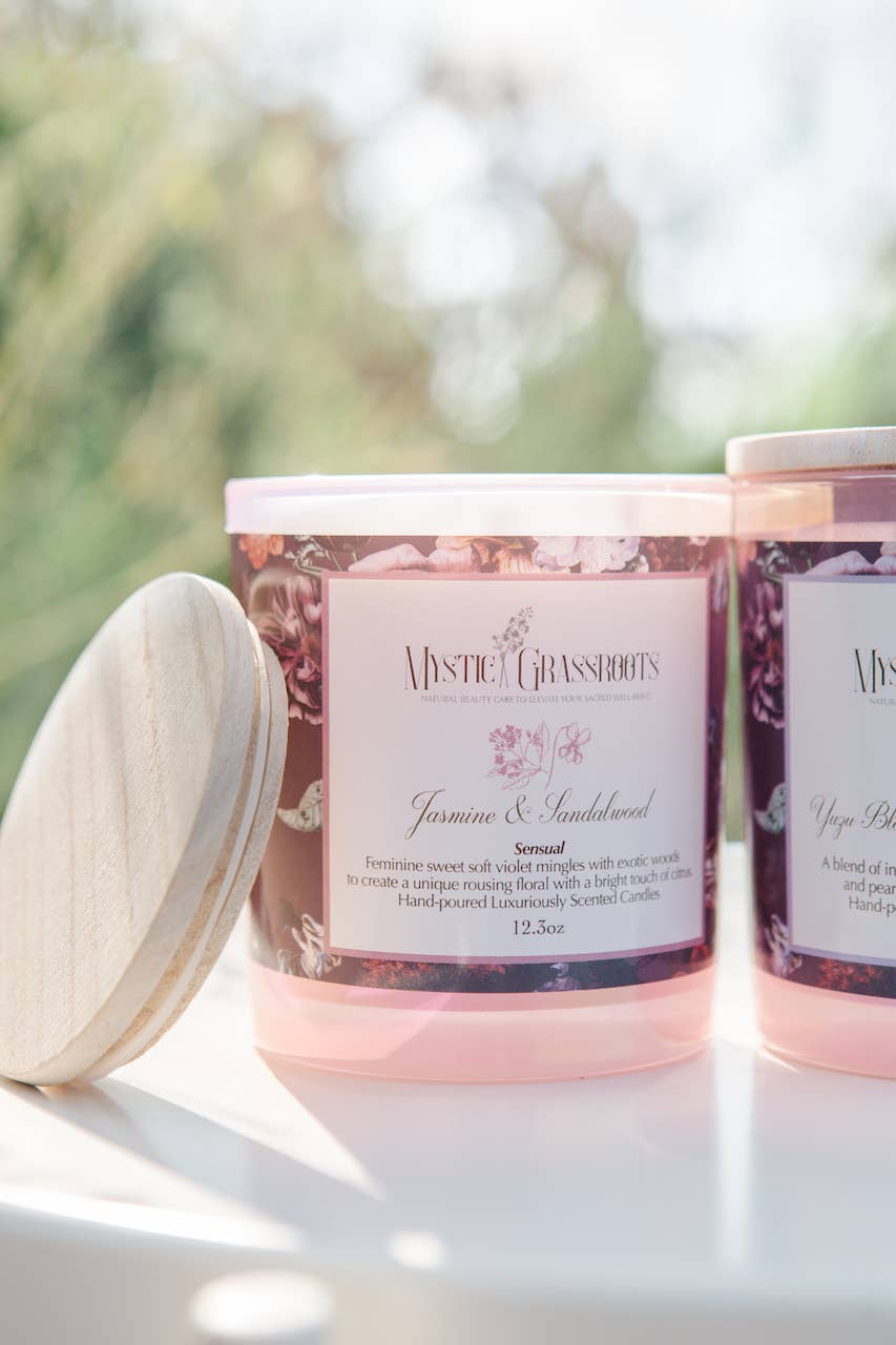 Mystic Grassroots - Wholesale Jar/Filled Candle - Jasmine + Sandalwood Luxury Candle - 10 oz2