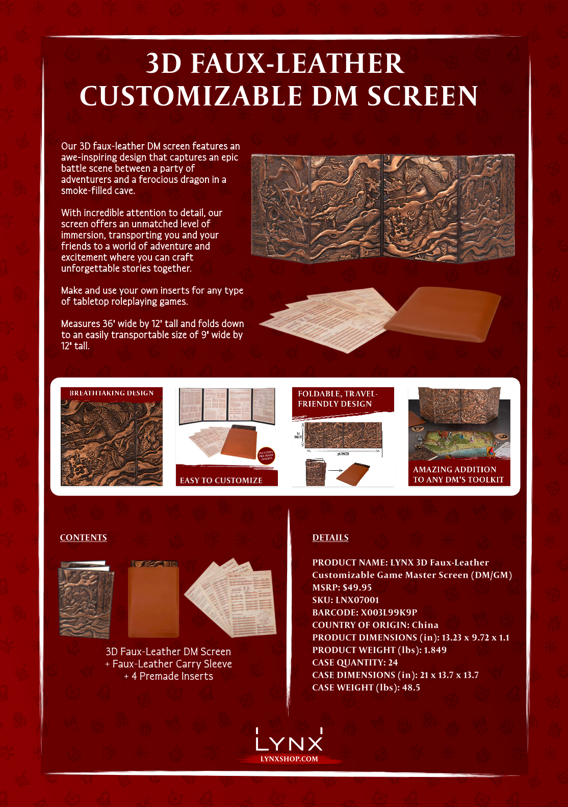 QMDirect - Wholesale Board Game - 3D Faux-Leather Customizable Game Master Screen (DM/GM)4