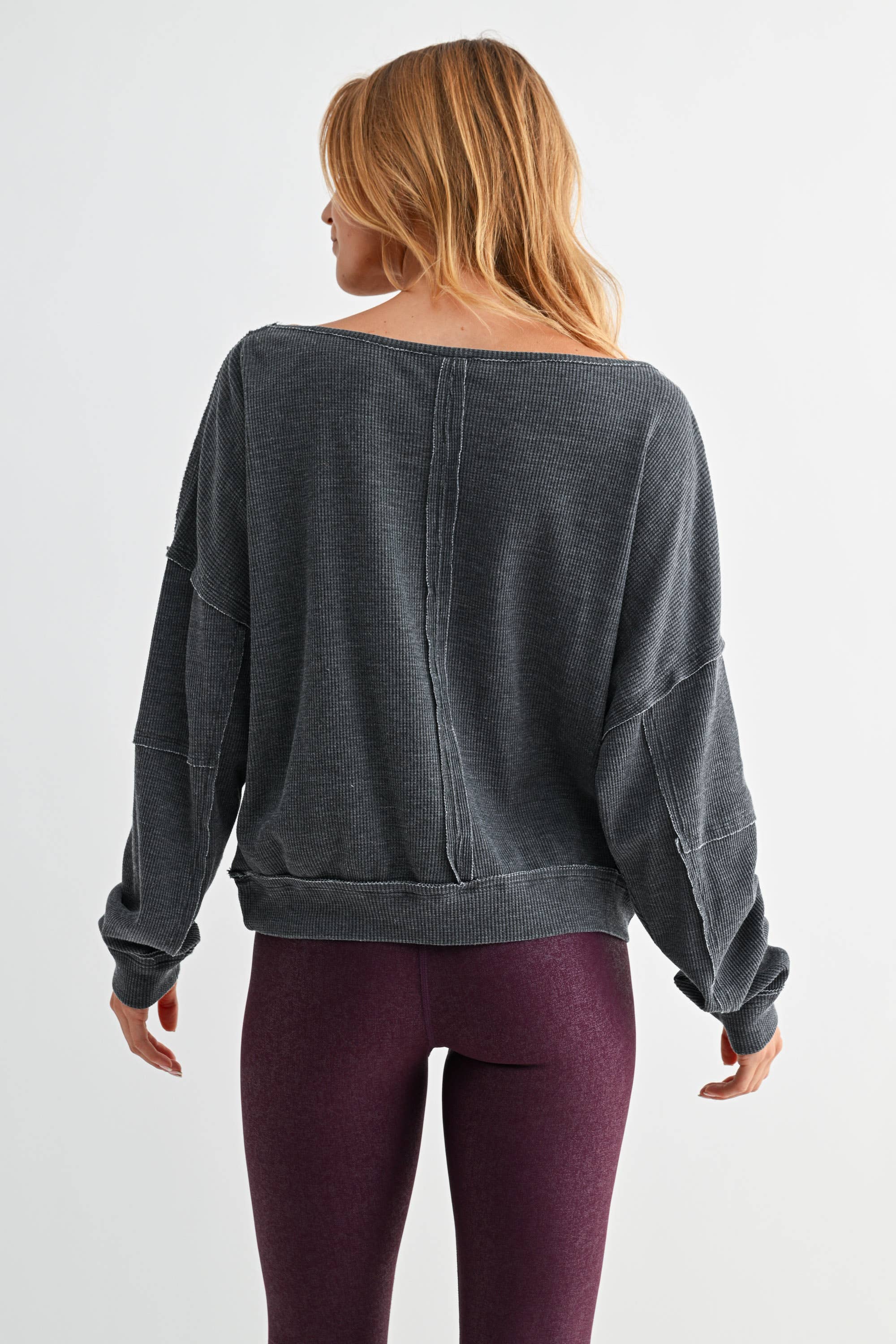 Mono B - Wholesale Sweatshirt - Women's - Raw Edge Waffle Knit Boatneck Pullover22