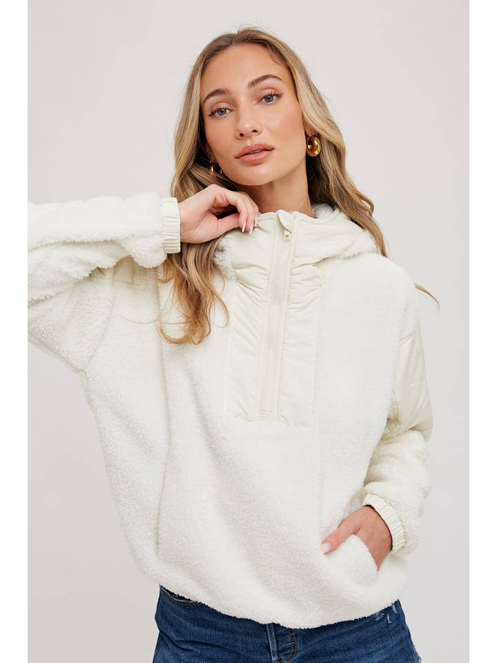 Bluivy - Wholesale Hoodie - Women's - FAUX SHEARLING CONTRAST HOODIE2