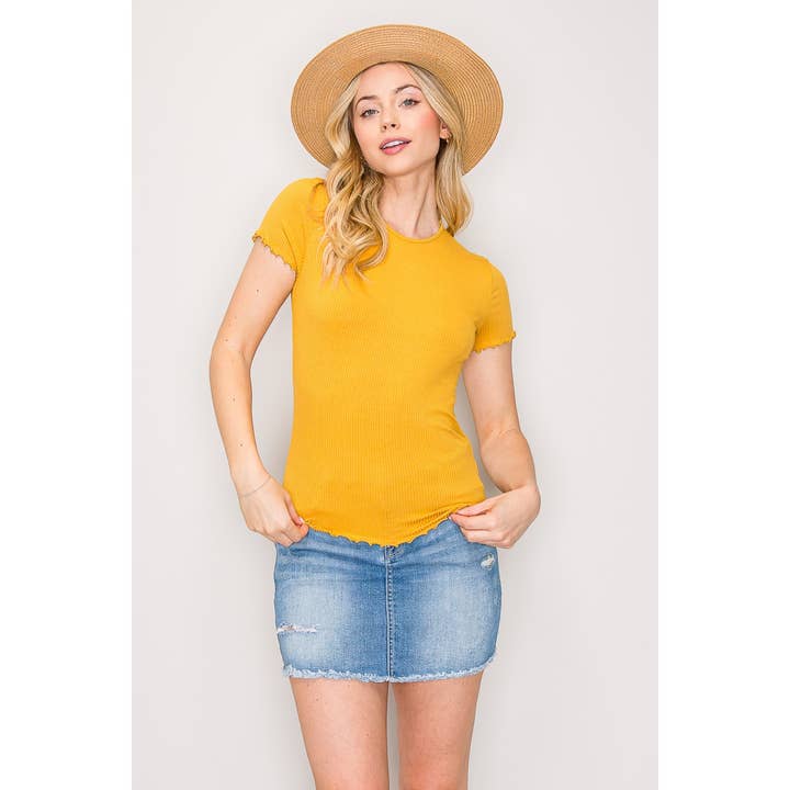 Popular 21 - Wholesale Knit Top - Women's - Short Sleeve Lettuce Hem Crew Neck Rib Knit Tee7