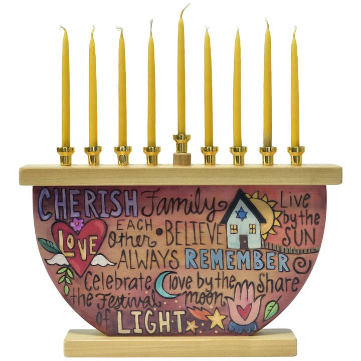 "Kindle the Light" Wooden Menorah for wholesale by Sticks