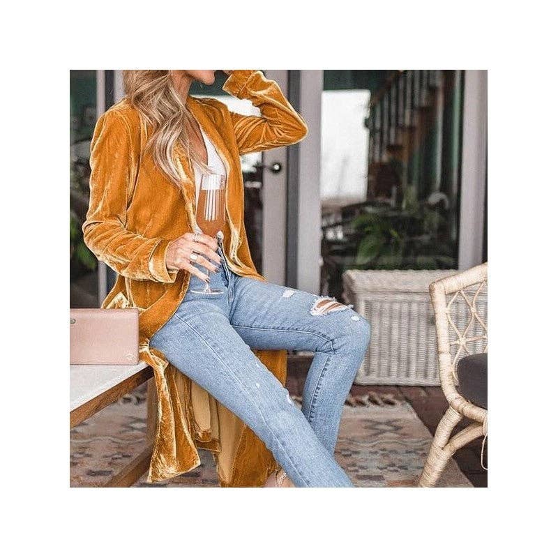 Sheer Trend - Wholesale Cardigan - Women's - Loose Velvet Long Cardigan Coat With Elasticity4